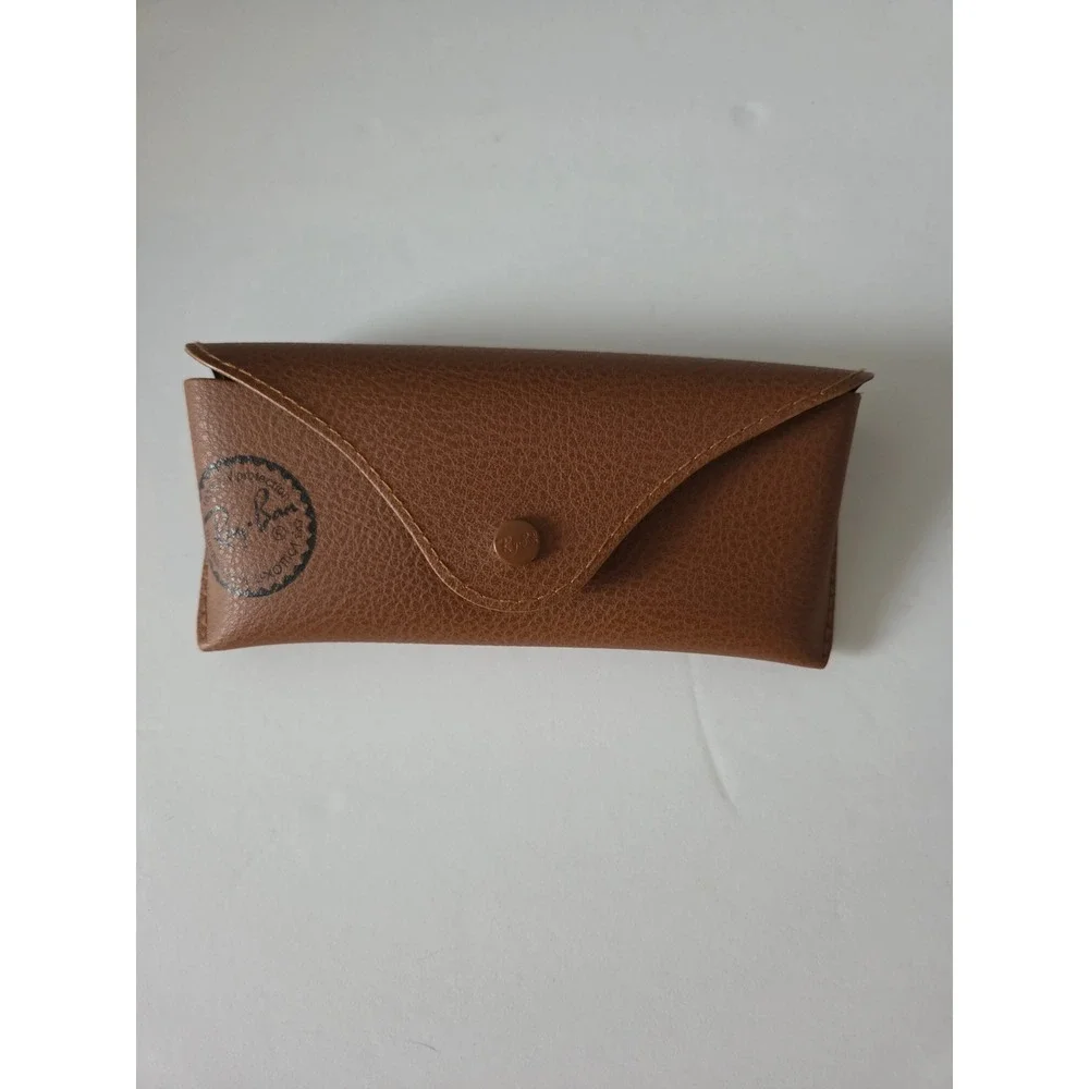 Ray-Ban Brown Leather Sunglasses Case with Black Microfiber Cleaning Cloth